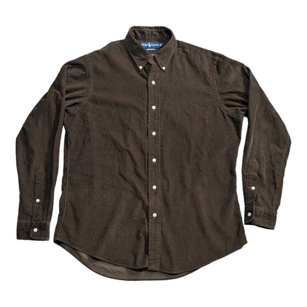 Vintage Ralph Lauren Corduroy Shirt Mens L Brown Long Sleeve Button Up 90s Y2k